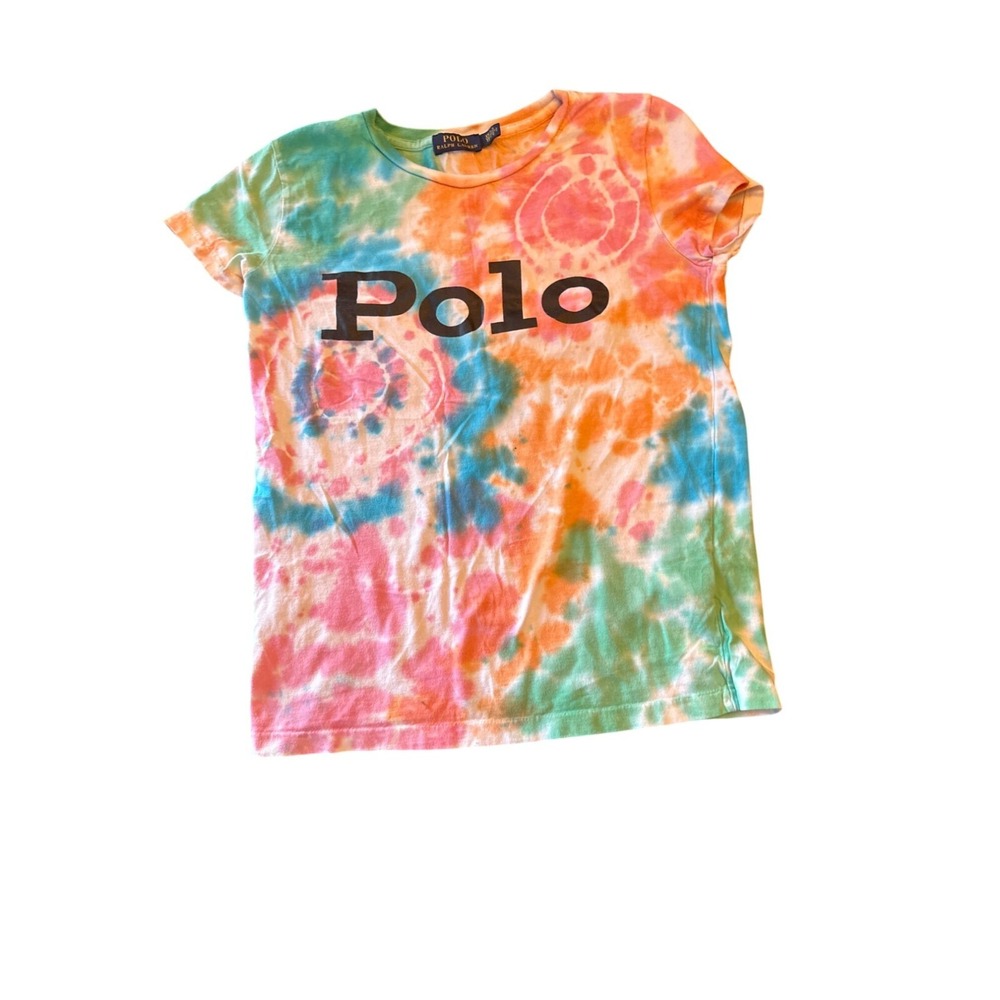 Polo Ralph Lauren T-Shirt Multicolor Tie Dye‎ Logo Print Cotton XS Short Sleeve